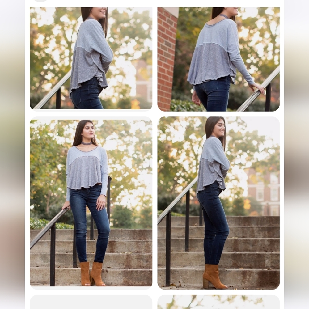 FREE PEOPLE  WE THE FREE CLOUD NINE TEE LONG SLEEVE TEE WATERFALL - Picture 3 of 6